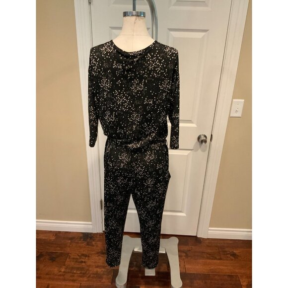 Allison Joy Black & White Speckled 3/4 Sleeve V-Neck Jumpsuit, Size Small - Picture 6 of 9